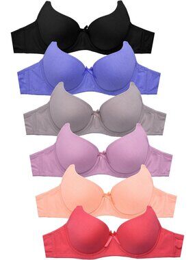 $15 SALE PACK OF 6 Sofra or Mamia Full Cup Solid T Shirt Cotton Bra (BR4208P6)